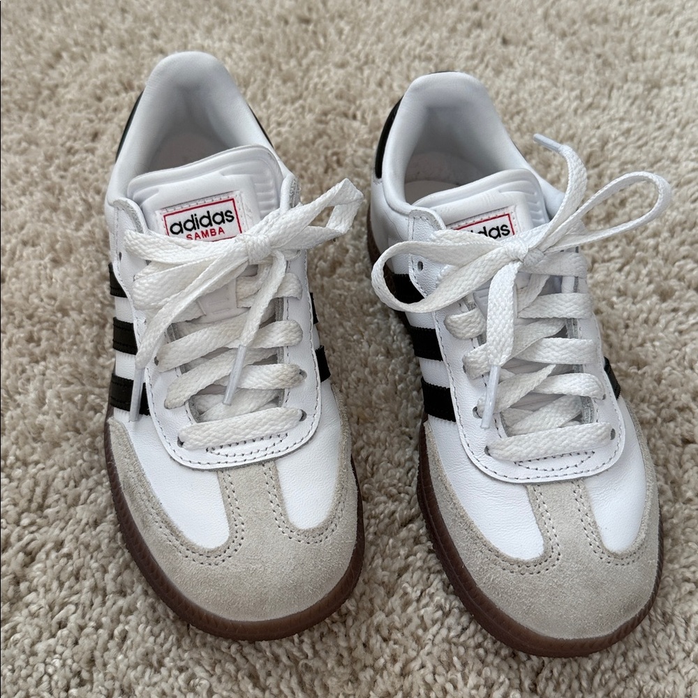 Youth Adidas Samba White and Black shoes